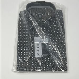 Alfatech Men's Slim Fit Strain Resistant Button Down Shirt - Black/White - M NWT